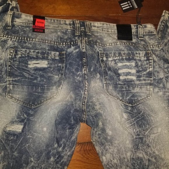NWT Mens Blue Denim Ripped Distressed Medium Wash Straight Jeans Size 38x31 - Picture 4 of 7